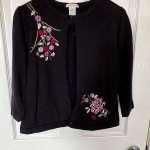 Apostrophe Vintage Black Cardigan with Floral Embroidery